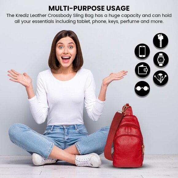 Leather Sling Bag for Women Water-Resistant Adjustable Crossbody Travel - Picture 5 of 7